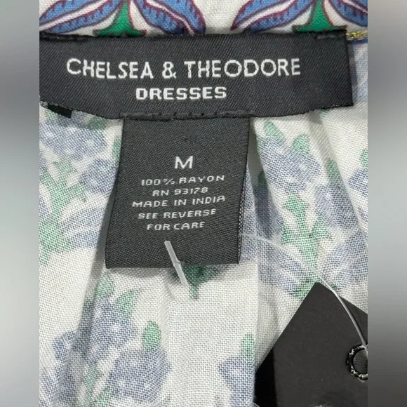 Chelsea & Theodore Womens White Blue Sleeveless Maxi Dress Size M Boho Floral - Picture 8 of 10